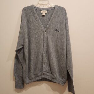 IZOD Vintage Mens Golf Cardigan Gray Navy Logo Quality Select XL Made in USA